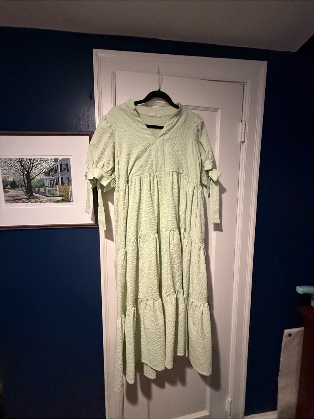 entro Light Green Tiered Maxi Dress with Tie Sleeves